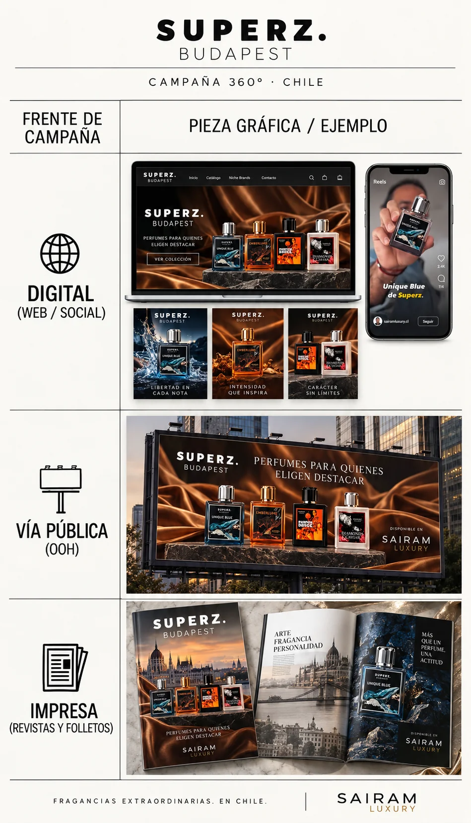 SUPERZ. Budapest - campana 360 en Chile: digital, via publica e impresa